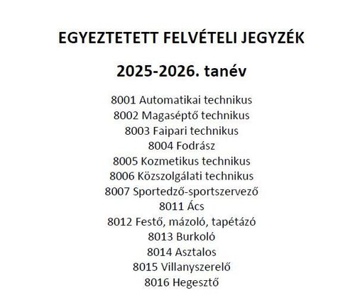 Egyeztetett felvételi jegyzék